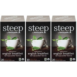 steep Organic English Breakfast Fair Trade 20 Count Box (Pack of 3), Certified Organic, Gluten-Free, Kosher Tea in Foil-Wrapped Bags