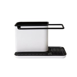 BTGGG Sink Organiser, Kitchen Sink Organiser with Brush Holder, Sponge Holder, Cloth Holder, Sink with Removable Drain Tray for Kitchen, Bathroom, White