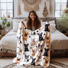 Adorable French Bulldog Blanket - Array of Cute Frenchie Poses - Soft and Cozy Throw Perfect for Dog Lovers - Fun and Playful Design - Great Gift for Pet Owners and French Bulldog Enthusiasts