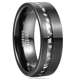 Vakki 8mm Men's Wedding Band Black Brushed Finish Tungsten Rings Inlaid with Gibeon Meteorite Fragments Couple Rings Size 9