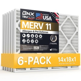 BNX TruFilter 14x18x1 Air Filter MERV 11 (6-Pack) - MADE IN USA - Allergen Defense Electrostatic Pleated Air Conditioner HVAC AC Furnace Filters for Allergies, Dust, Pet, Smoke, Allergy MPR 1200 FPR 7
