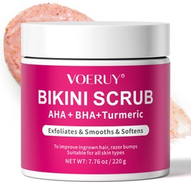Bikini Scrub with 10% AHA+BHA and Turmeric for Bikini Underarm Area, Removes Ingrown Hairs and Shaving Bumps, Moisturizes and Nourishes Skin, Evens Skin Tone, Exfoliates, 220g