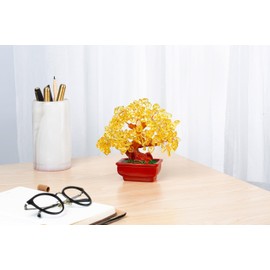 QINJIEJIE Citrine Crystal Tree Yellow Money Tree for Room Office Desk Healing Stones Luck Tree of Life Feng Shui Decor Positive Energy Gemstone Bonsai Tree Gift for Women Men Meditation