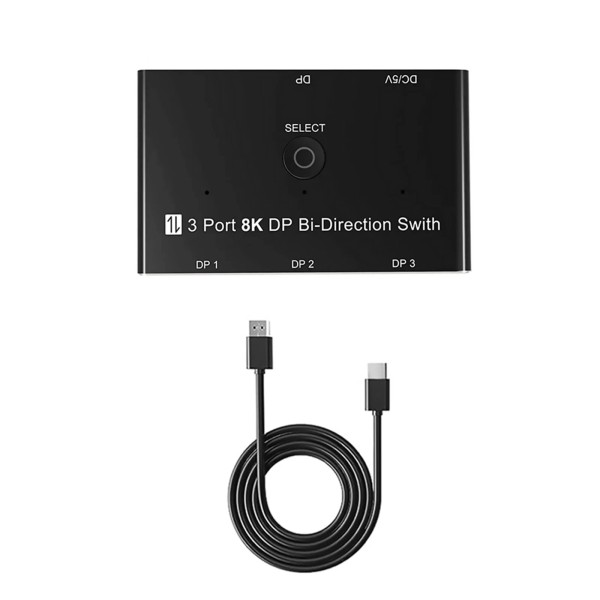 Unbranded 3 Port 8K DisplayPort Switch Splitter 1x3 Bi-Direction DP
