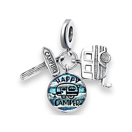 Streetculture Camping Camper Love Caravan Caravan Holiday Charm 925 Silver Charm Bracelet Pendant Jewellery Sterling Silver Accessories, Velvet bag