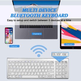 Rechargeable Wireless Keyboard Mouse, UrbanX Slim Thin Low Profile Keyboard and Mouse Combo with Numeric Keypad Silent Keys for Ulefone Tab A8 - White