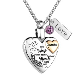 LuxglitterLin Heart Urn Necklace for Ashes Brother Cremation Memorial Keepsake Jewelry for Brother -Your Wings were Ready My Heart was Not