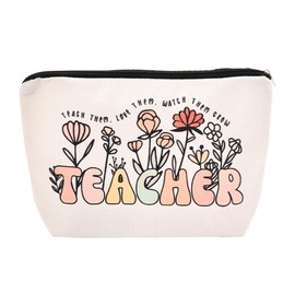 Teacher Floral Cosmetic Bags Women Appreciation Birthday Thank You Gifts for Teachers from Students Makeup Bag for Retired Staff Coworker