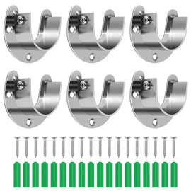 6-Pack Stainless Steel Closet Rod Brackets, U-Shaped Heavy Duty Flange Sockets for 1-1/4 Inch Rods, Rust-Proof Closet Rod Holders with 18 Screws & Anchors | Wardrobe, Kitchen, Balcony