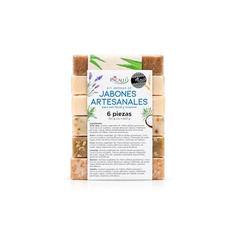 Pacalli Kit 6 Jabones Artesanales de Aloe Vera, Coco, Lavanda