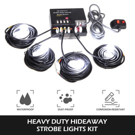 SMALLFATW Hideaway Strobe Lights Kit 4 HID Bulbs 13 Flashing Mode Memory Recall Function, 16 Feet Power Cord with Controller, Emergency Strobe Lights for Trucks Vehicles, White