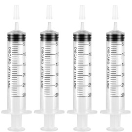 4 Pack Plastic 30ml Syringes with Cap, Sterile Syringe Individually Packaged for Labs, Liquid Measuring, Feeding Pets, Oil or Glue Applicator