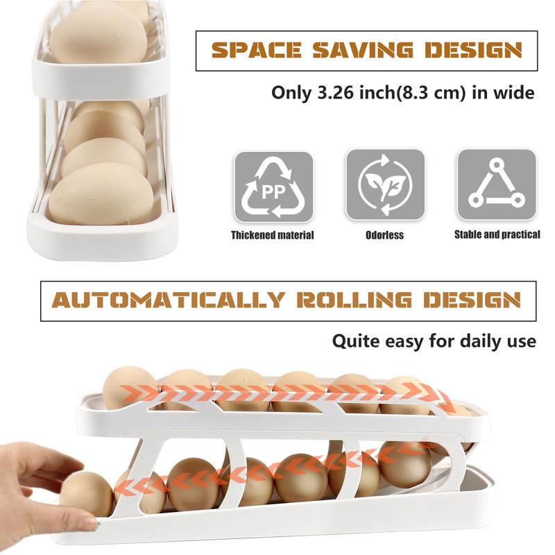 Rolling Egg Dispenser 2 Tier Space Saving Automatic Roll Down
