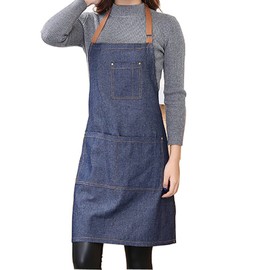 YEKEYI Denim Apron with Pocket, Adjustable Kitchen Apron with 3 Pockets, Unisex Apron for Women and Men, with Pocket for Cooking, LBLUE