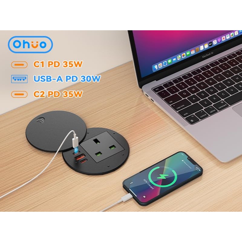 Ohuo Desk Grommet Power Socket USB C PD 35W, Recessed