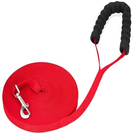 RUNEAY Recall Lead 20 m for Dogs, 20 m Dog Lead for Small Large Dogs, Robust Recall Lead for Dogs with Padded Handle for Training, Walking (20 m, Red)