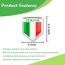 Newperlite Italy Flag Decal Sticker Car Emblem Italian Flag Car Decoration Accessories Chrome Shield for Truck Vehicles Cars, 2 Pack