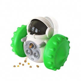 Interactive Pet Food Dispenser Toy for Dogs and Cats, Treat Dispensing Rolling Ball with Textured Wheels, Available in Yellow, Green, Black (Green)