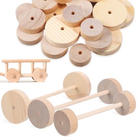 VILLCASE Wooden Wheels, Wooden Toy Wheel Unfinshed Wooden Wheel with Wooden Sticks Wood Craft Wheels for DIY Model Cars Wooden Crafts Projects 1.1inch, 1.38inch, 1.77inch