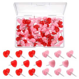 100pcs Push Pins, 0.47inch Plastic Pushpins Pink & Red Push Pins Heart Shaped Cute Thumb Tacks Decorative for Notice Board Cork Board Home School Office