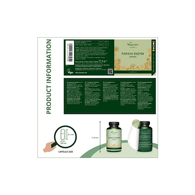 Papaya Enzyme Vegavero® | 1500mg Papain | 100% Natural: Carica