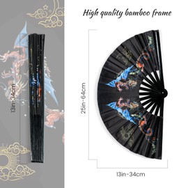 SYNTECSO Folding Hand Fan for Rave, UV Glow Fan, Large Bamboo Fan for Drag Queen, Women and Men Gift，Chinese Japanese Clack Fan for Parties, Music Festivals, EDM and Decoration