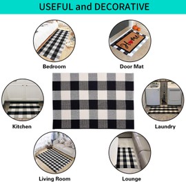 MUBIN Buffalo Plaid Rug 2X3 ft Outdoor Black and White Checked Rug Cotton Reversible Hand-Woven Indoor Washable Entryway Front Porch Decor Rugs for Layered Welcome Front Door Mats