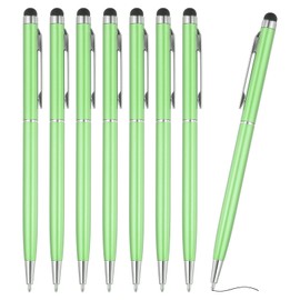 PATIKIL Ballpoint Pen with Stylus Tip, 8Pcs 2 in 1 Slim Metal Black Ink 1.0mm Medium Point Stylus Pen for Touch Screens Office Desk, Light Green