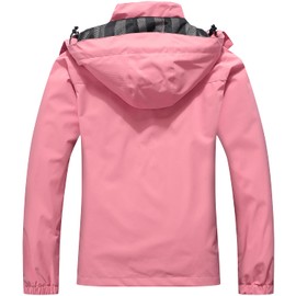 MOERDENG Women's Waterproof Rain Jacket Outdoor Lightweight Hooded Raincoat for Hiking Travel Pink