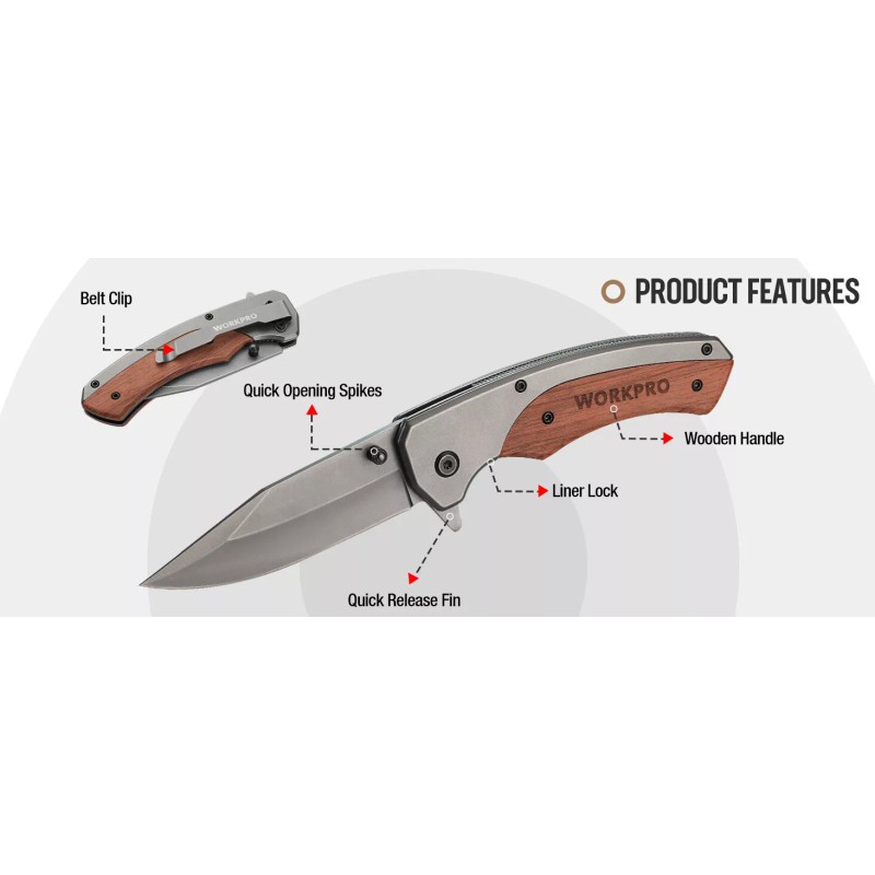 WORKPRO Folding Utility Knife & EDC Pocket Knife Wood Handle
