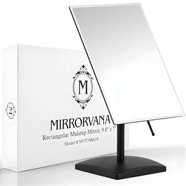 MIRRORVANA Espejo grande de escritorio con soporte para oficina, tocador y encimera de baño. Espejo facial ajustable y personal. 25,4 x 18,8 cm (negro).