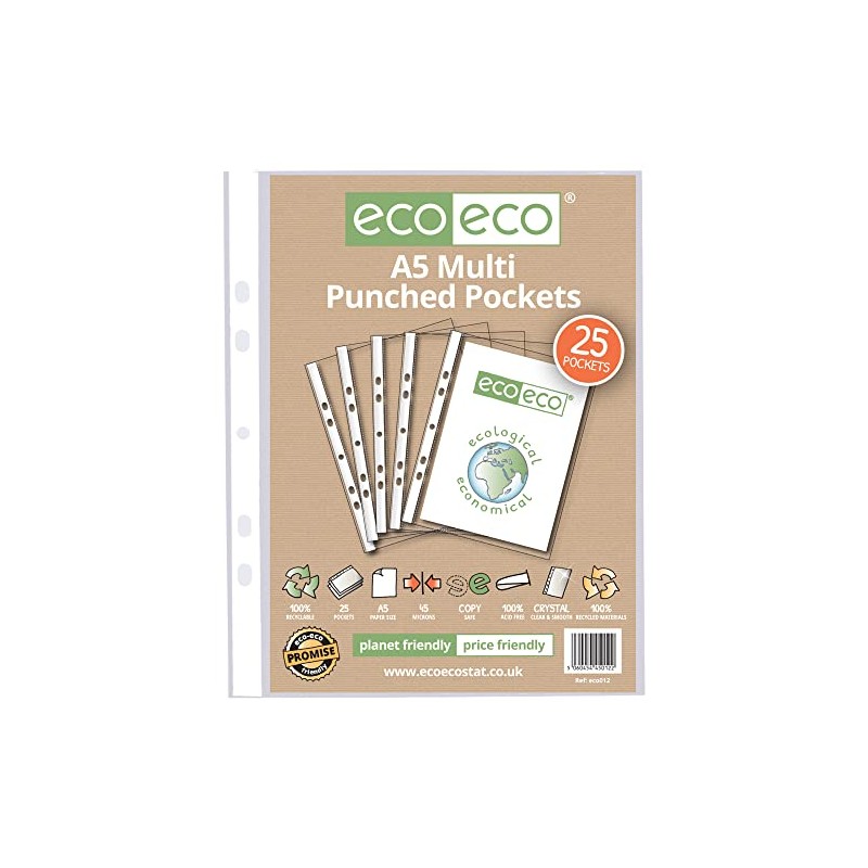 eco-eco A5 100% Recycled Bag 25 Multi Punched Pockets