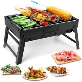 Portable Folding Charcoal BBQ Grill Smoker, Small Tabletop Outdoor Grill for Camping Picnic Garden Beach Party, 17"x11.6"x2.6" - Size: Large
