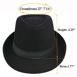 Mens Classic Plaid Manhattan Structured Gangster Trilby Fedora Hat Cuban Style Derby Hat Jazz Cap (Size M-L/7 1/4) Black