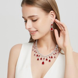 EVER FAITH Cubic Zirconia Jewellery Set for Bride Elegant Cubic April Birthstone Drop Wedding Party Necklace Dangle Earrings Sets for Women, Cubic Zirconia, Cubic Zirconia