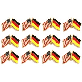 Box of 12 Germany & US Crossed Double Flag Lapel Pins, Country Flag & American Flag Friendship Tie Pin Badges