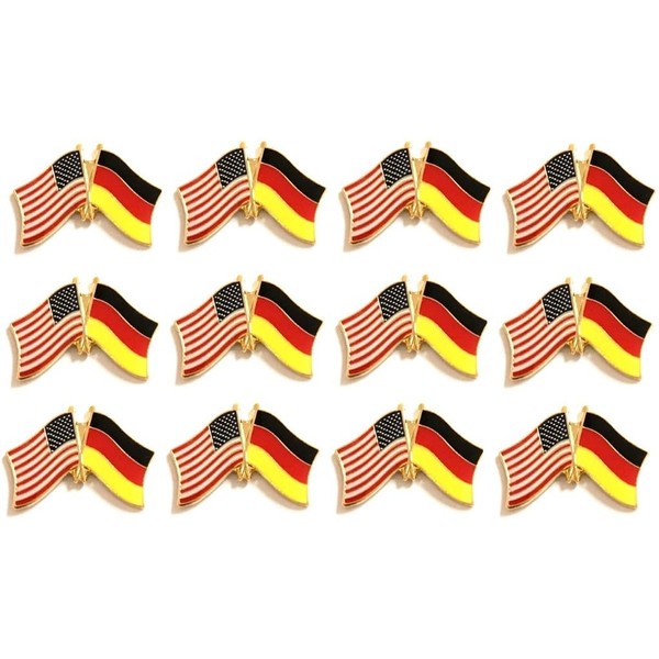 Box of 12 Germany & US Crossed Double Flag Lapel
