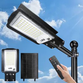 Indmird Solar Street Lights Outdoor, 10000LM Commercial Parking Lot Light, IP66 Waterproof Super Bright Solar Street Lights Outdoor, Motion Sensor with Remote Control, for Parking Lot, Yard, Street
