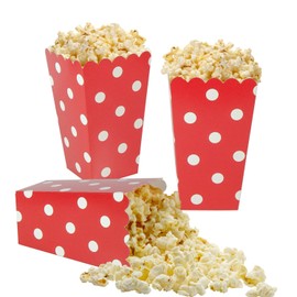 XIEHE 24 Pack Striped Popcorn Boxes - Carnival Parties Mini Paper Popcorn and Candy Containers, Party Supplies for Movie Nights (Red Dot)