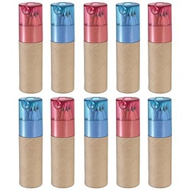 eBuyGB Pack of 10 Colouring Pencil Tubes for Wedding Favours and Party Bag Fillers, Pink and Blue Lid