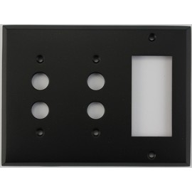 Classic Accents Painted Stamped Steel Switch Plates - (3 Gang Combo - 2 Push Button Switch 1 GFCI/Rocker, Black)