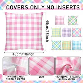 8 Pcs Easter Buffalo Check Plaid Pillow Covers 18x18 Pastel Mix Color Pillows Cases Easter Outdoor Cushion Covers Linen Square Decorative Cushion Cases with Hidden Zipper for Couch Sofa Farmhouse