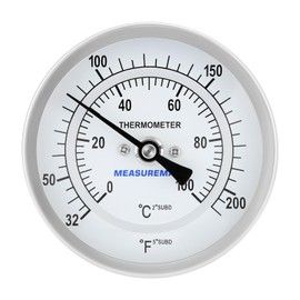 Measureman Fully Stainless Steel Bi-Metal Dial Thermometer, 3" Dial, 12" Stem, 32-212°F/0-100°C Range, +/-1% Accuracy, Adjustable, 1/2" NPT Back Mount