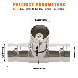 10 Pieces 3-Way BNC Female to Female Adapter, KUOQIY T-type BNC Female to Dual Female RF Coaxial Adapter, BNC T Splitter Combiner for Coaxial Cable, CCTV, Antenna