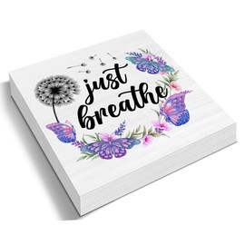 OOINISUU Motivational Just Breathe Wooden Box Sign Wood Sign Decor Positive Mental Health Dandelion Butterfly Wooden Block Sign Decoration for Home Office Shelf Desk