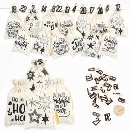 Papierdrachen 24 Advent Calendar Fabric Bags for Filling - with Black Numbers - Fabric Bags to Decorate Yourself - Gift Bags - Hello Winter Set No. 24