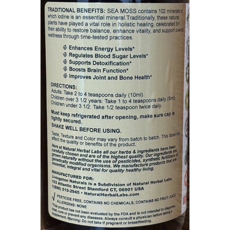 Livingston Natural Herbal Labs Pure Ginger Sea Moss By Livingston