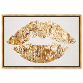 The Oliver Gal Artist Co. Fashion and Glam Framed Wall Art Canvas Prints 'Solid Kiss' Lips Home Décor, 30" x 20", Gold Floater