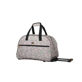 LUCAS Designer Carry On Luggage Collection - Lightweight Pattern 22 Inch Duffel Bag- Weekender Overnight Business Travel Suitcase with 2- Rolling Wheels (FLAMINGO PARADE GREY, 22in)