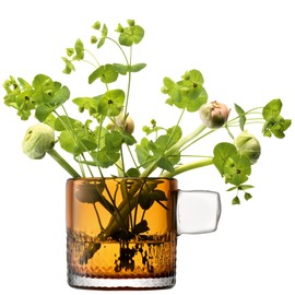 LSA International Handle Amber Tealight Holder 3.5”, Luxury Mouth Blown Glass Table Centerpiece Home Decoration with Candle and Textured Walls